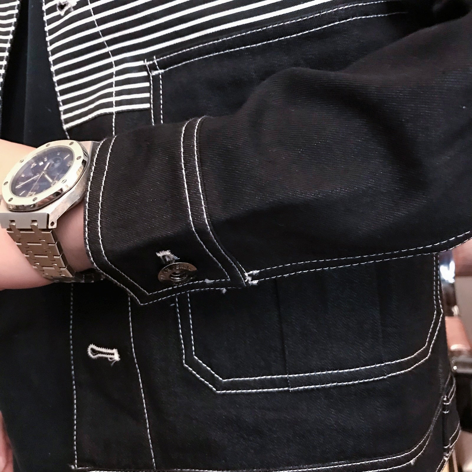 Half Striped Pattern And White Lines Decorated Jacket