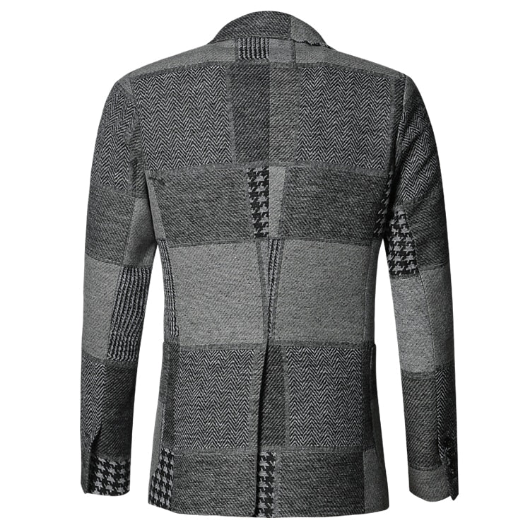 Classic Plaid Patchwork Men Slim Fit Blazer