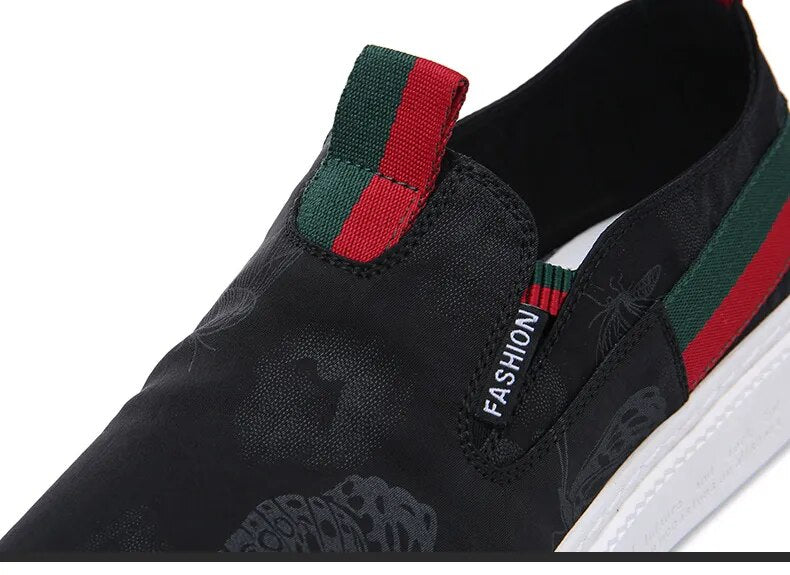 Black Printed Pattern Canvas Slip-On Shoes
