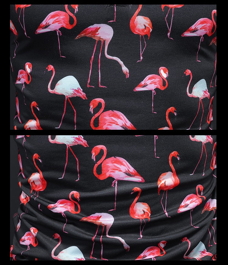 Full Flamingo Patterned Short-Sleeved Polo Shirt