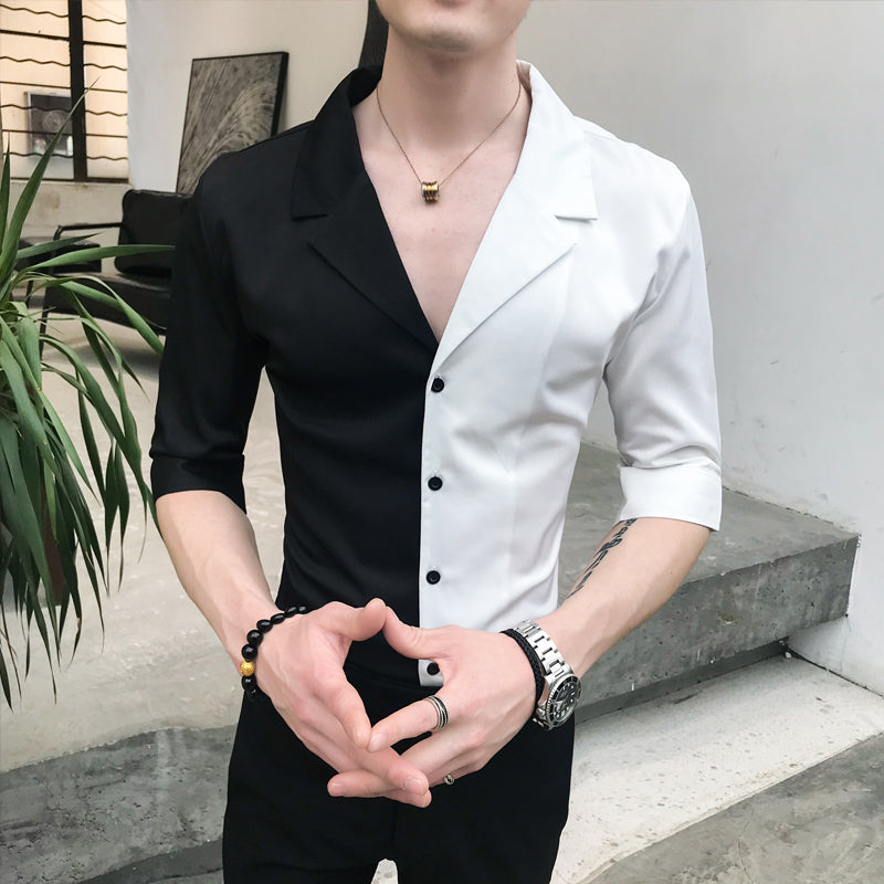 Solid Double Colour Casual Short Sleeves Style Men Shirts