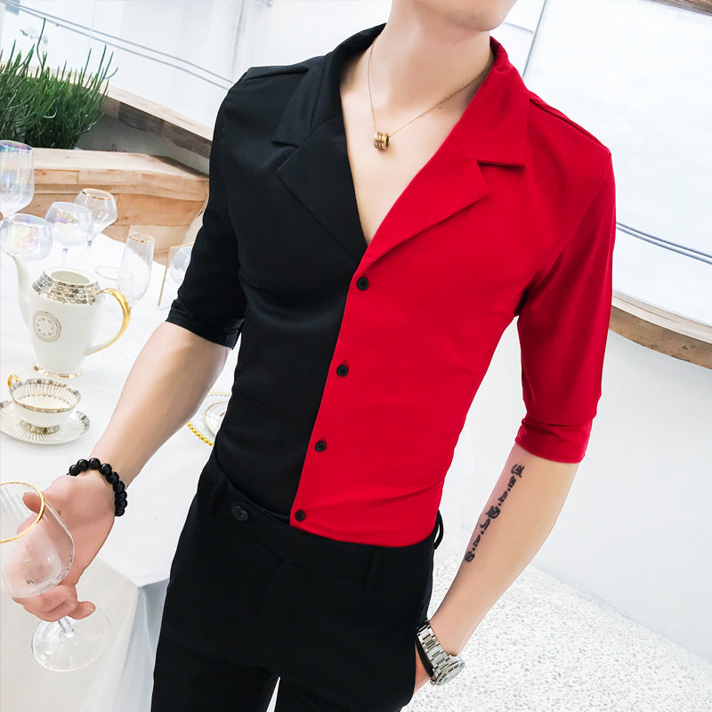 Solid Double Colour Casual Short Sleeves Style Men Shirts