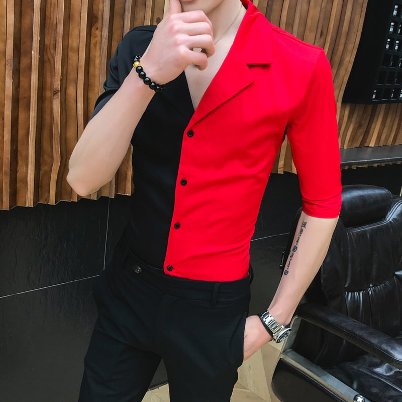 Solid Double Colour Casual Short Sleeves Style Men Shirts