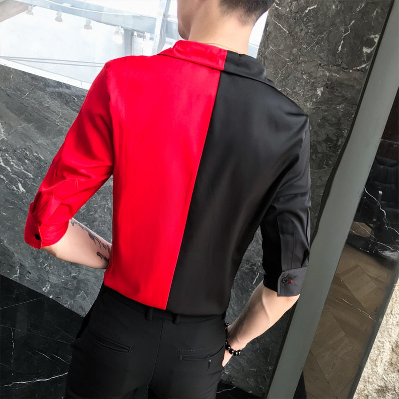 Solid Double Colour Casual Short Sleeves Style Men Shirts