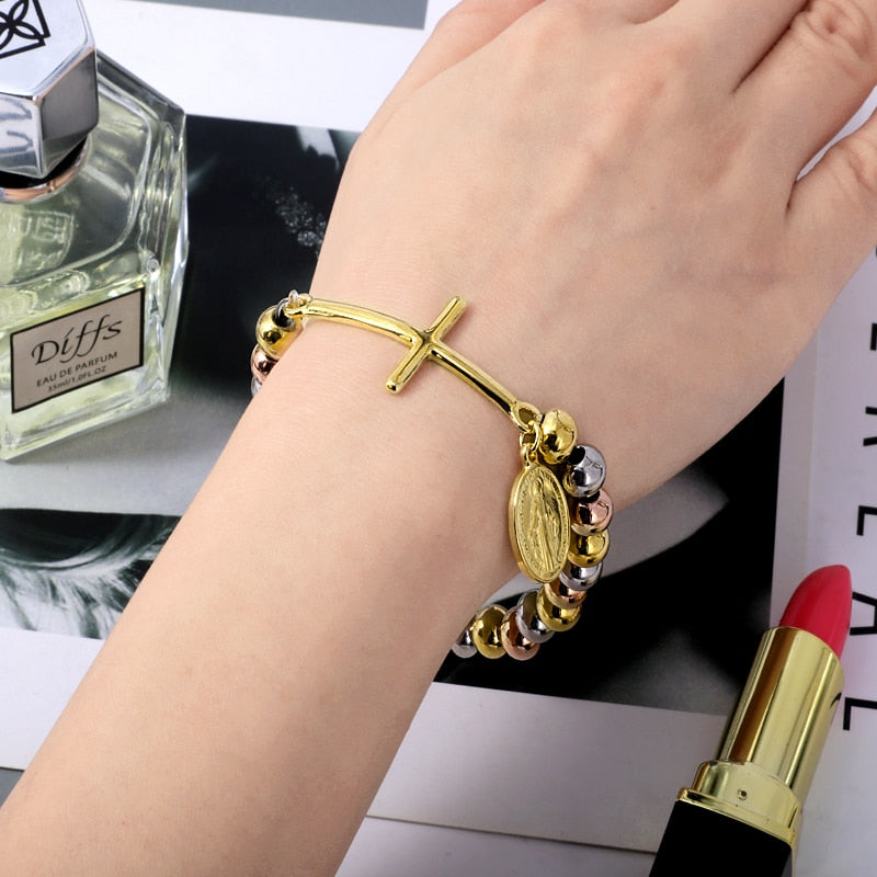 Stainless Steel Beads Cross Tag Charm Bracelets