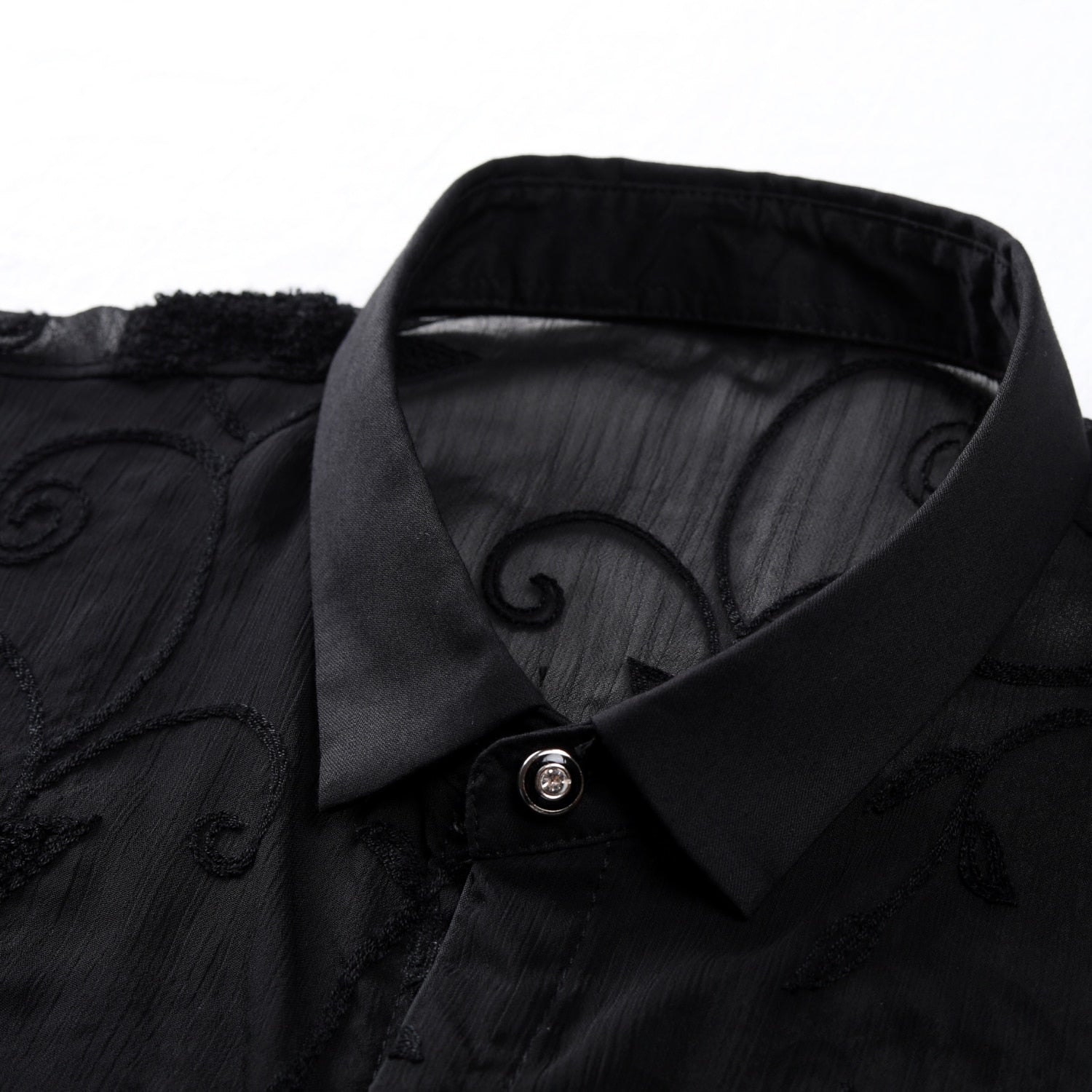 Star Vines Monochrome Print Semi Sheer Men Shirt