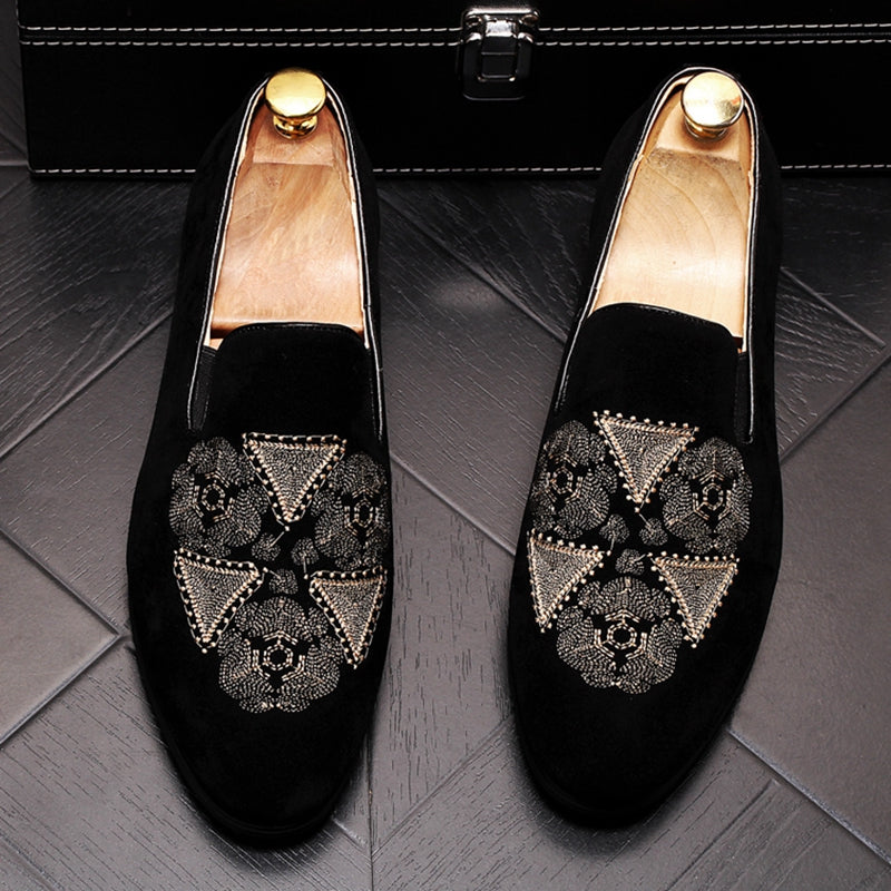 Black with Stitch Embroidery Design Men Loafers Shoes