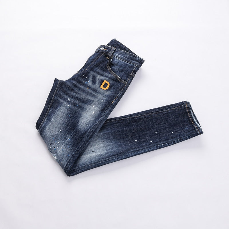 Urbane Solid Letter Embroidery Men Jeans
