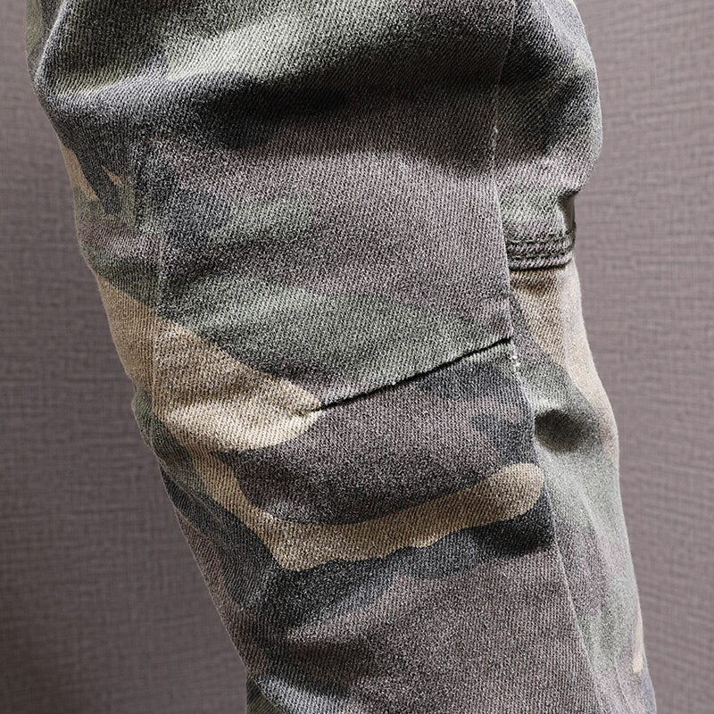 Camouflage Pattern Slim Fit Jeans