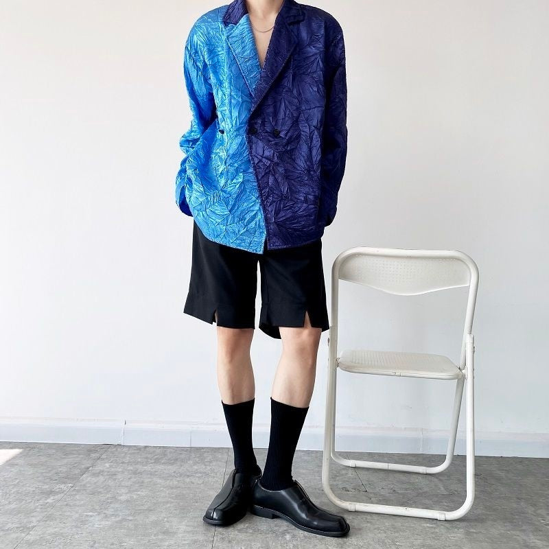 Two-Tone Blue Japanese Pleated Vintage Blazer