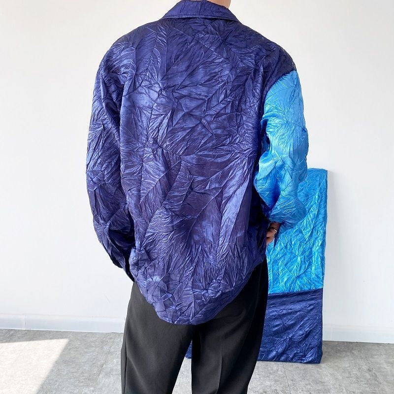 Two-Tone Blue Japanese Pleated Vintage Blazer