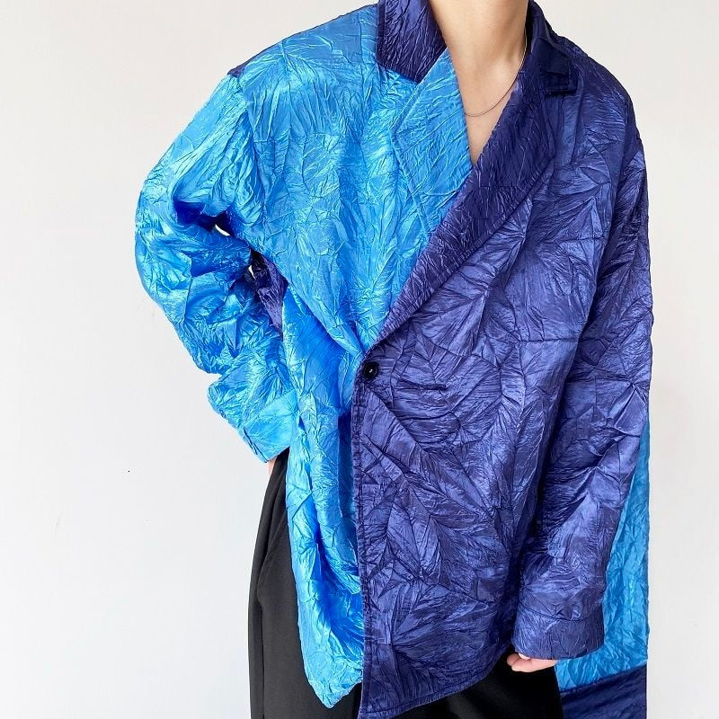 Two-Tone Blue Japanese Pleated Vintage Blazer