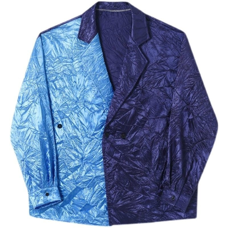 Two-Tone Blue Japanese Pleated Vintage Blazer