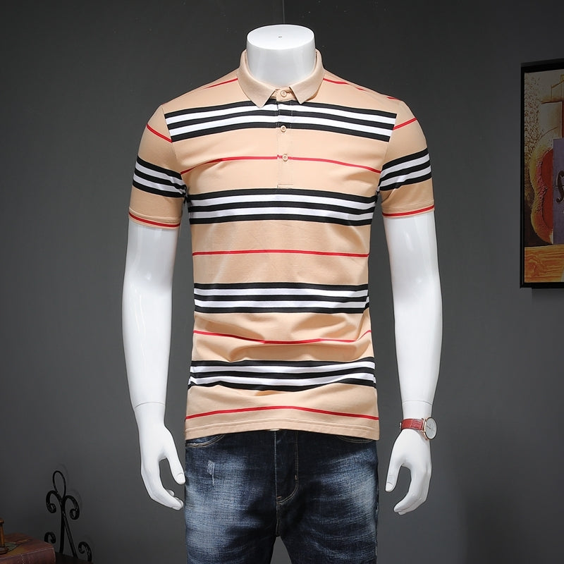 Stripe Lines Short Sleeves Style Men Polo Shirt