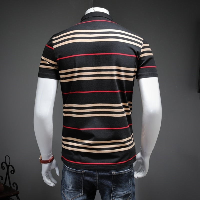 Stripe Lines Short Sleeves Style Men Polo Shirt