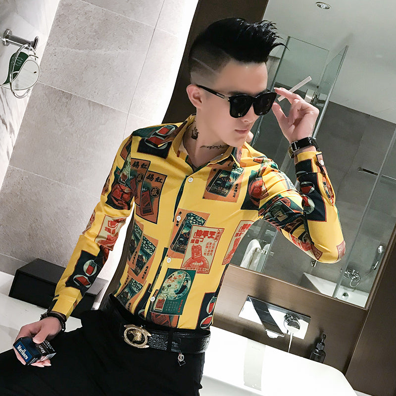 Mix Casual Print Men Long Sleeves Shirts