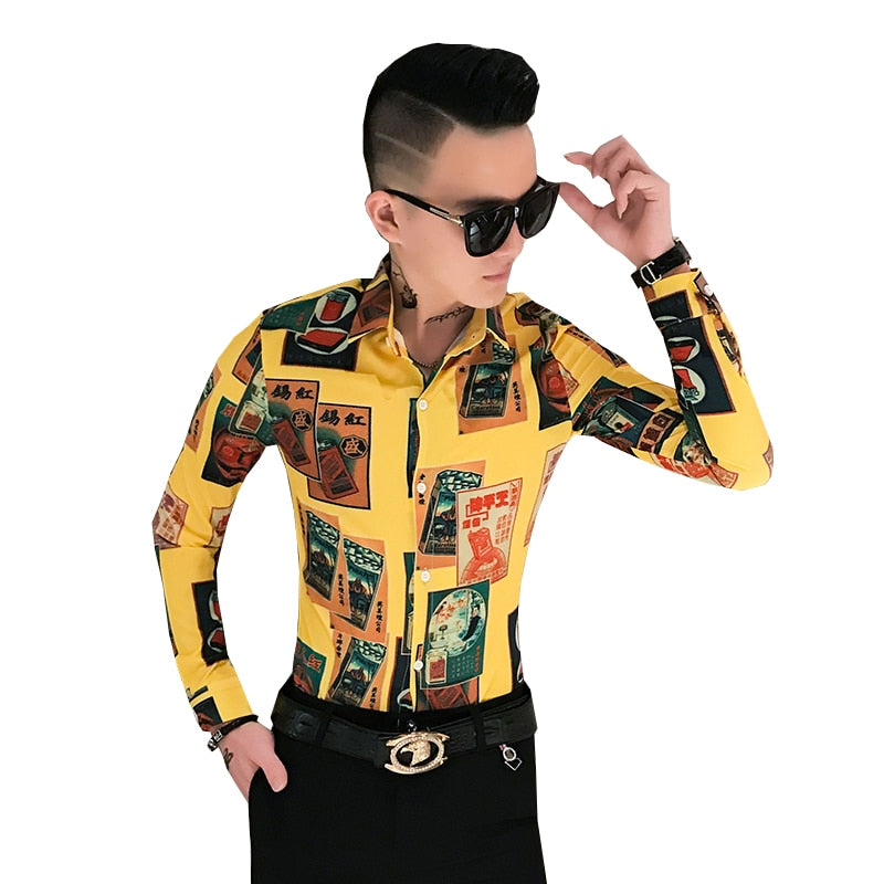 Mix Casual Print Men Long Sleeves Shirts