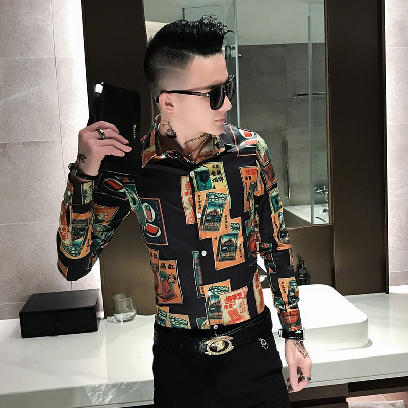 Mix Casual Print Men Long Sleeves Shirts