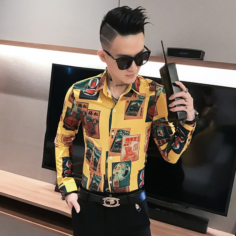 Mix Casual Print Men Long Sleeves Shirts