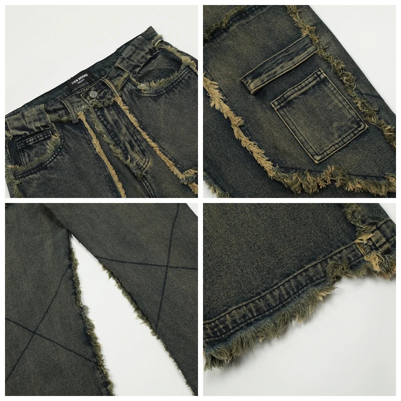Washed Distressed Fringed Loose Jeans