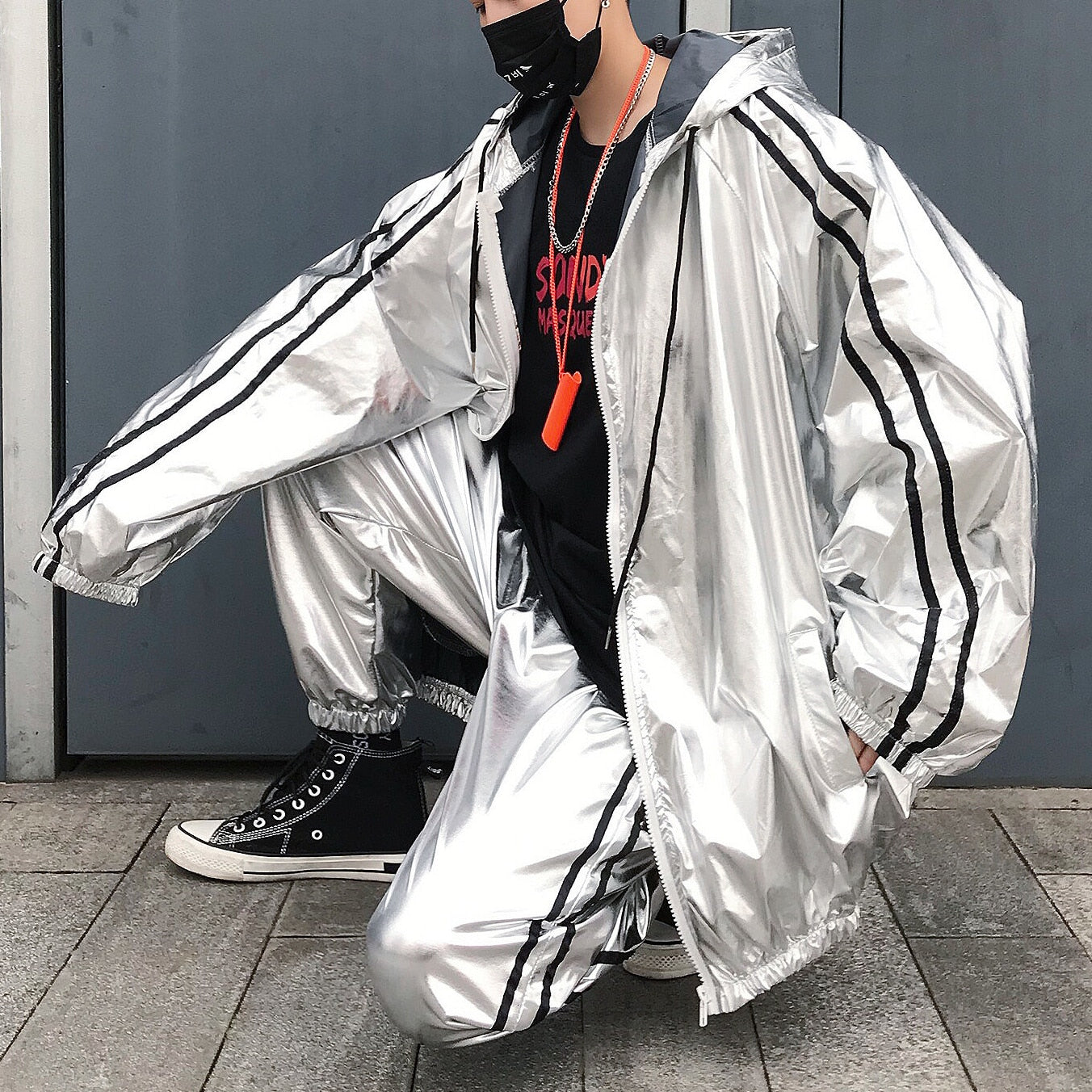 Golden Silver Casual Loose Streetwear Hip Hop Hooded Men Jacket