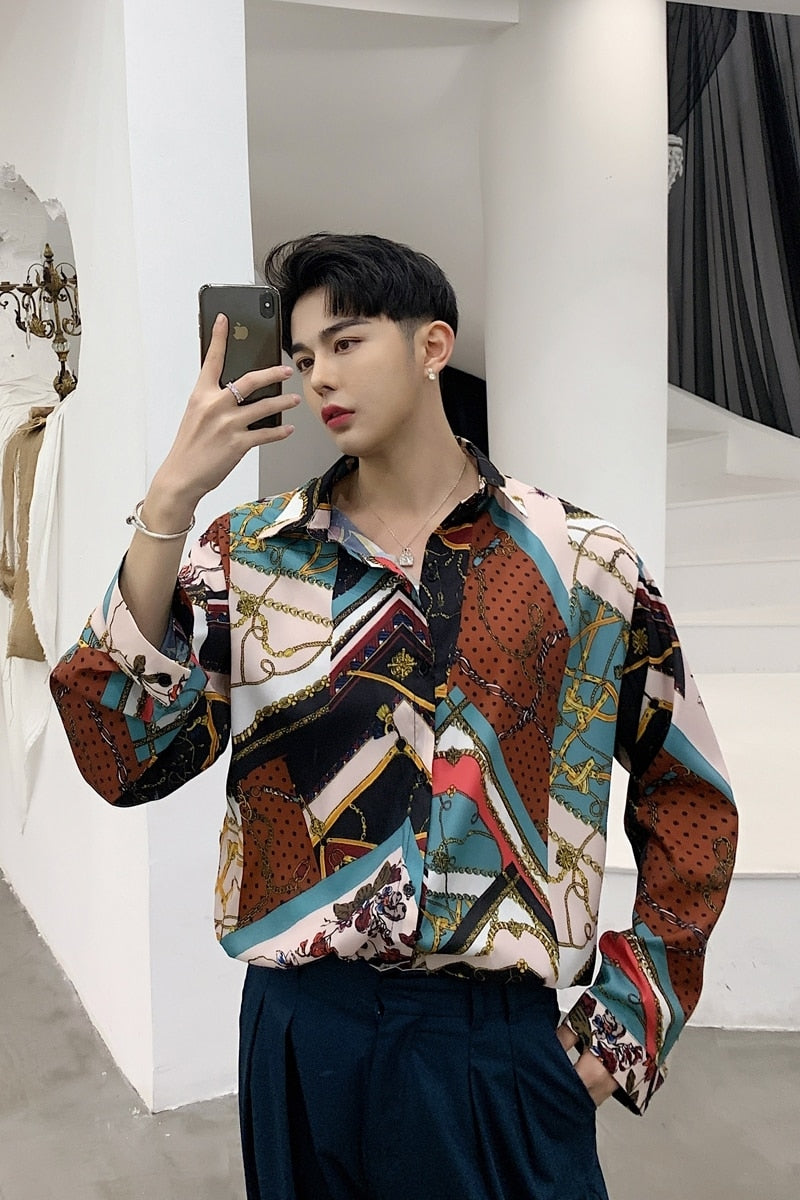 Streetwear Hip Hop Party Dress Men Loose Long Sleeve Casual Shirt