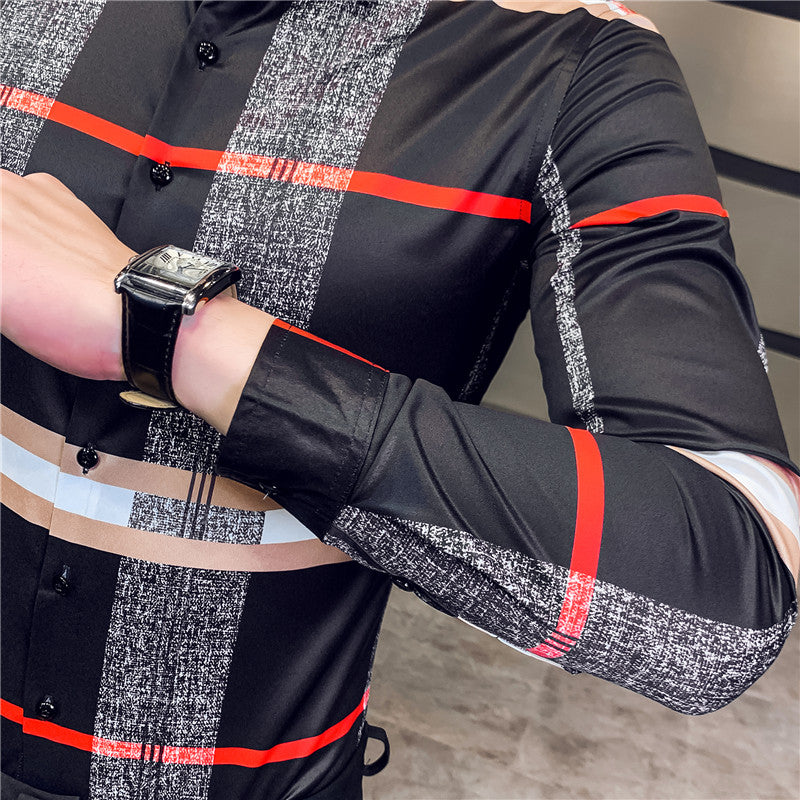 Luxury Print Long Sleeve Korean Design Casual Men Shirt