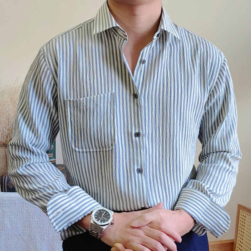 Striped Pattern with Pocket Long Sleeve Shirt