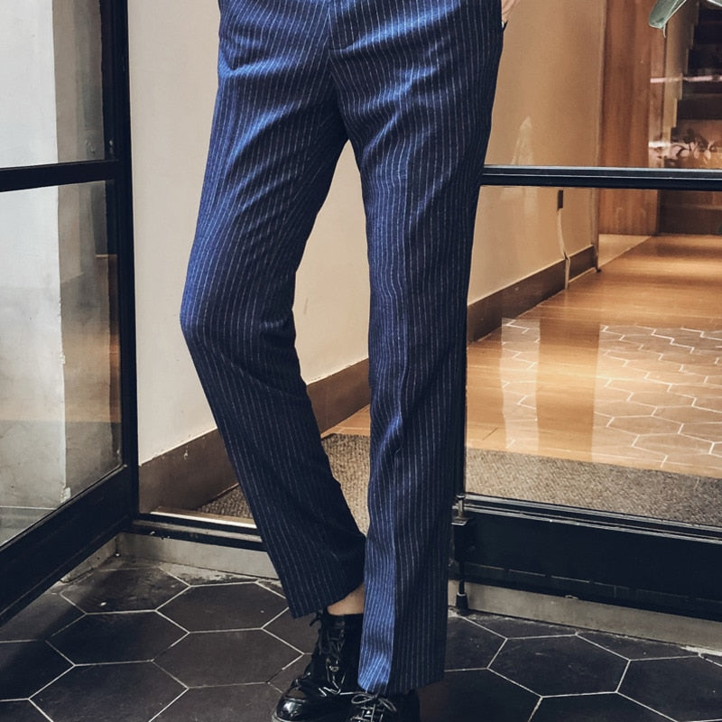 Stripe Slim Fit Dress Business Casual Style Men Trouser