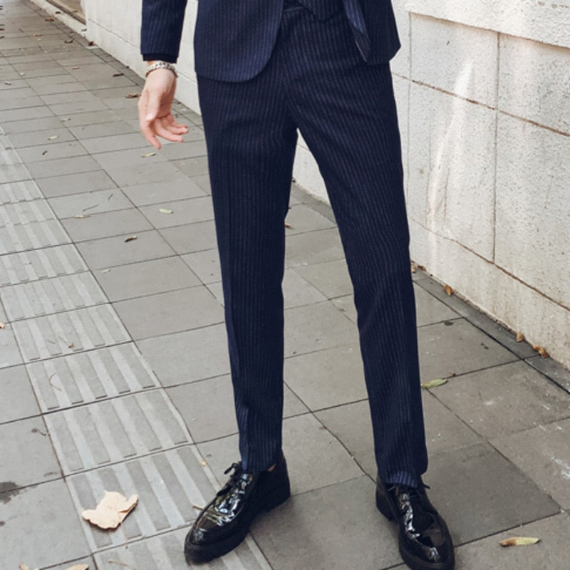 Stripe Slim Fit Dress Business Casual Style Men Trouser