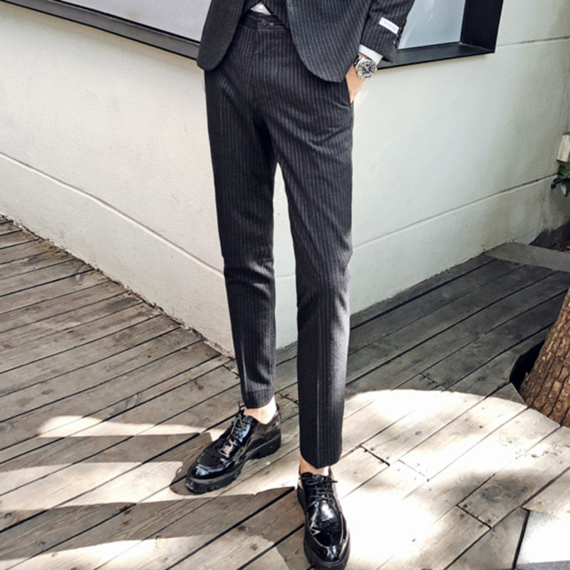Stripe Slim Fit Dress Business Casual Style Men Trouser