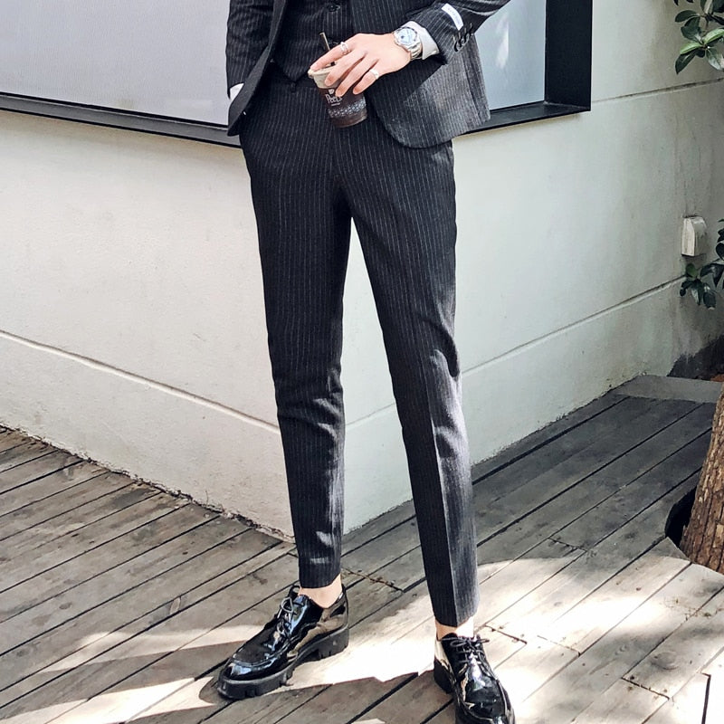 Stripe Slim Fit Dress Business Casual Style Men Trouser