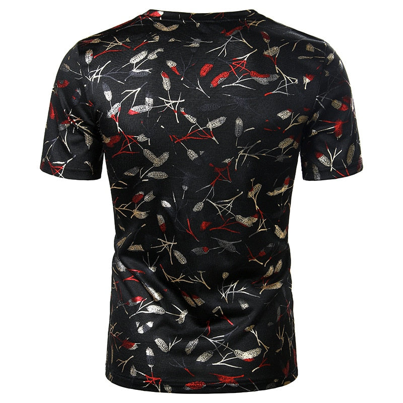 Two Tone Metallic Feathers Men V Neck T-Shirt