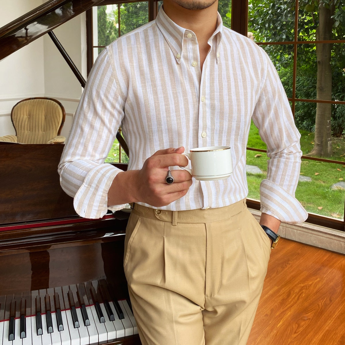 Summer Blue White Vertical Stripes Shirt