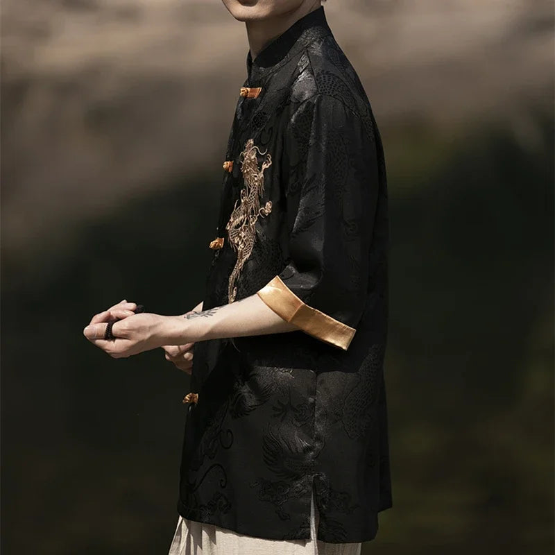 Dragon Embroidery Plus Size Chinese Style Shirt
