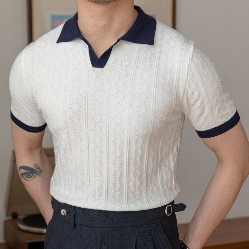 Breathable Contrast Knitted Men Polo Shirt