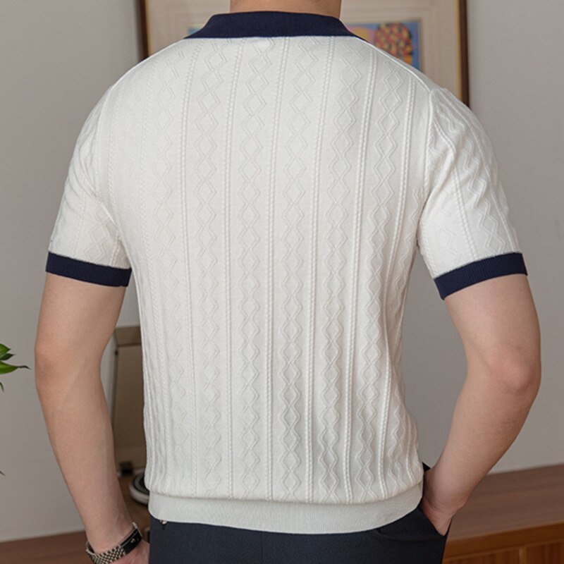 Breathable Contrast Knitted Men Polo Shirt