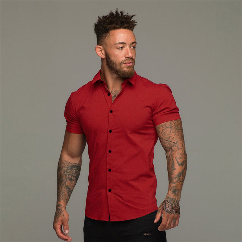 Solid Short Sleeve Polyester Men Shirt