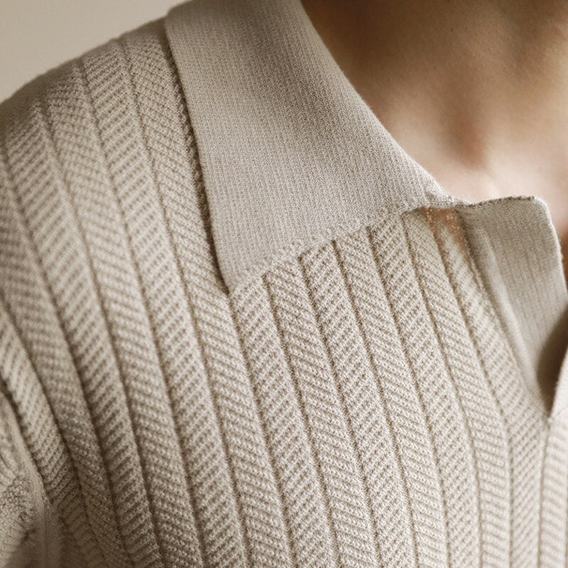 Casual Solid Color Knitted Slim Polo Shirt