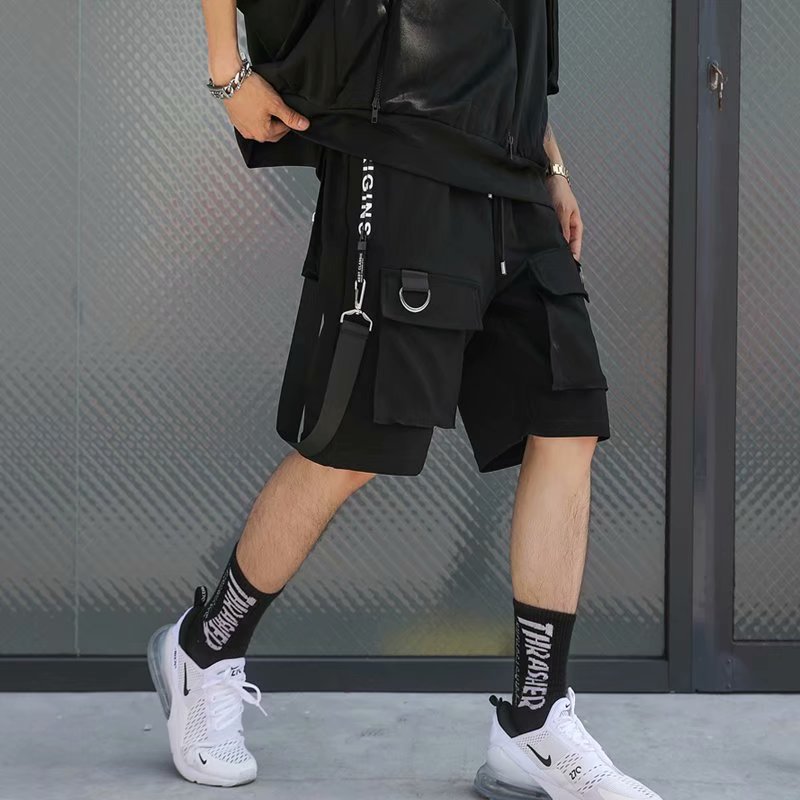 Ribbon Harajuku Black Cargo Short