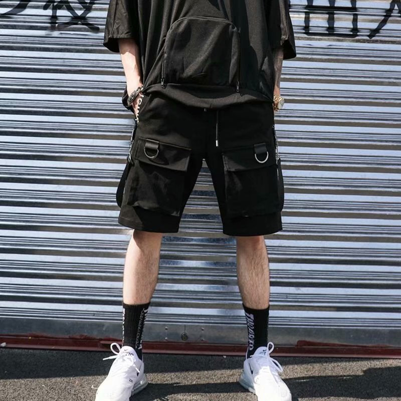 Ribbon Harajuku Black Cargo Short
