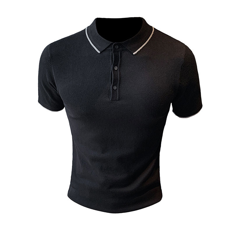 Soft White Lines Decorated Viscose Polo Shirt