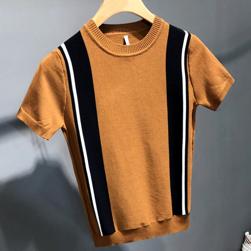 Vertical Stripe Printed Round Neck T-Shirt