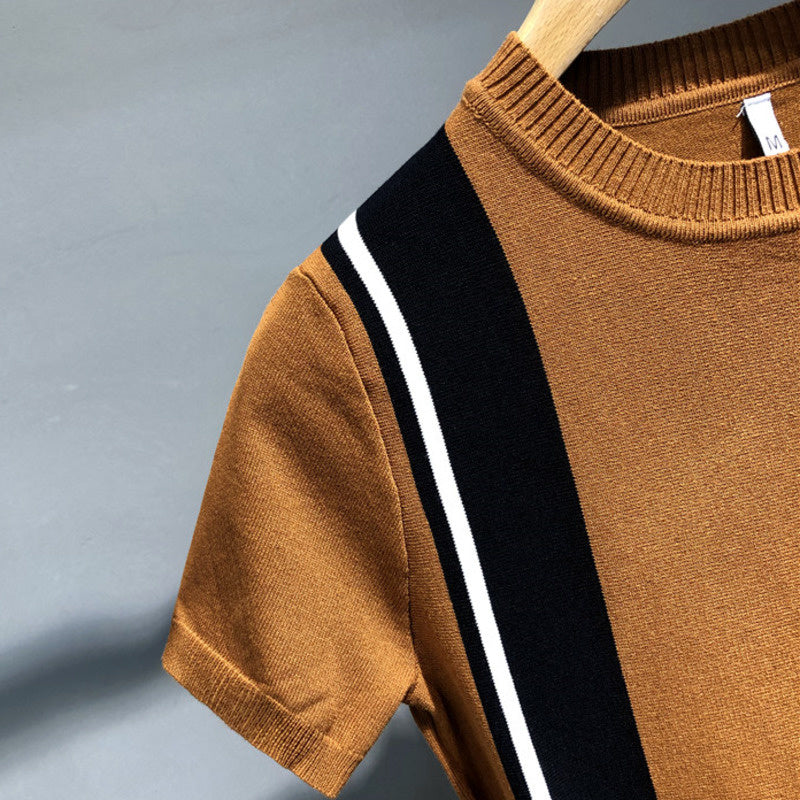 Vertical Stripe Printed Round Neck T-Shirt