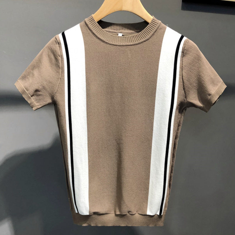 Vertical Stripe Printed Round Neck T-Shirt