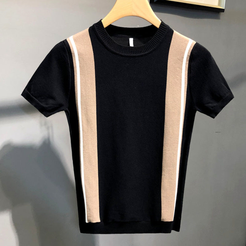 Vertical Stripe Printed Round Neck T-Shirt