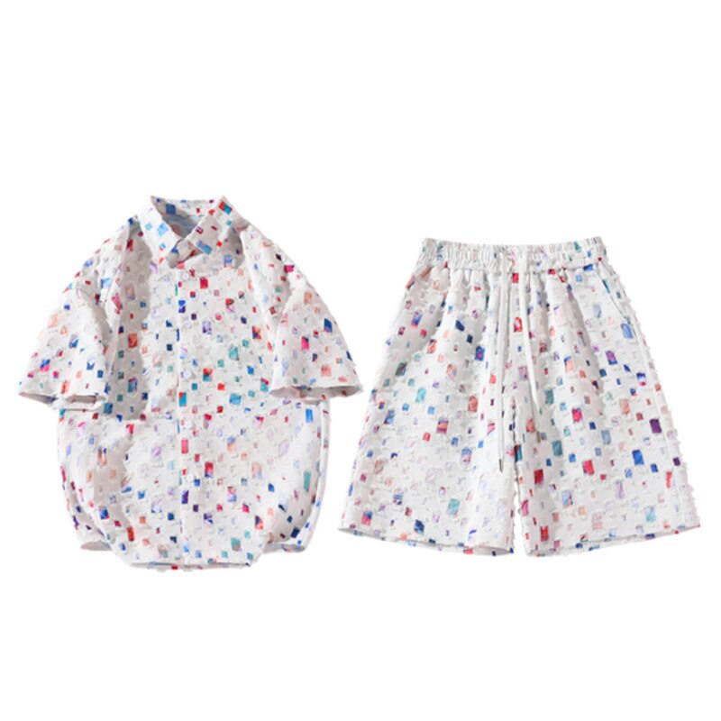 Ripped Patchwork Hollow Out Shorts Set