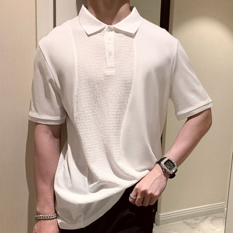 Simple Solid Color Splicing Polo Shirt