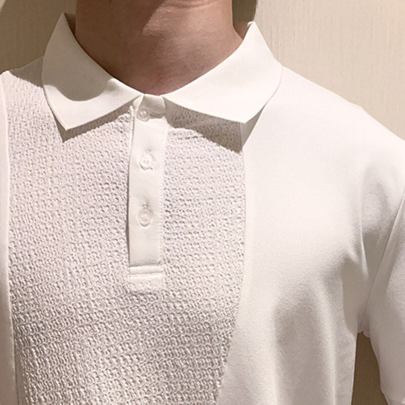 Simple Solid Color Splicing Polo Shirt