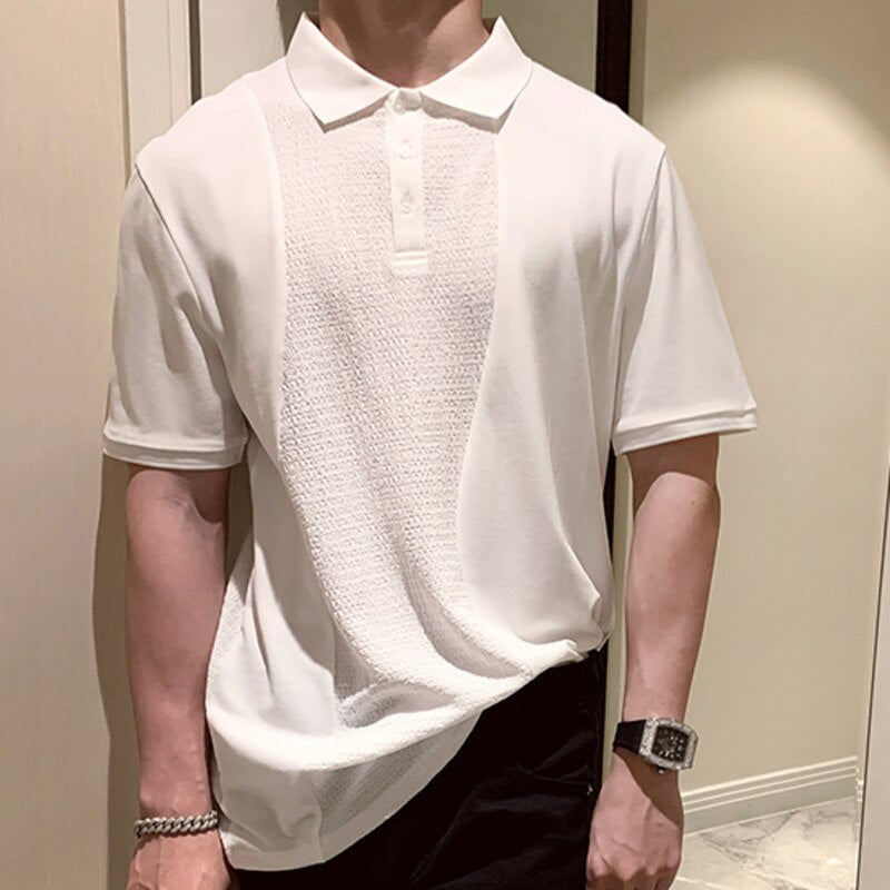 Simple Solid Color Splicing Polo Shirt
